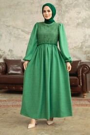  Green Long Dress for Muslim Ladies 5857Y - 2
