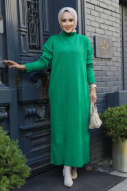  Green Long Dress for Muslim Ladies Knitwear Dress 3409Y - 2