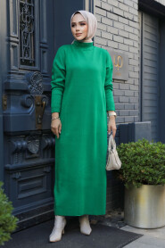  Green Long Dress for Muslim Ladies Knitwear Dress 3409Y - 3