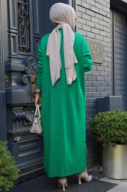  Green Long Dress for Muslim Ladies Knitwear Dress 3409Y - 4