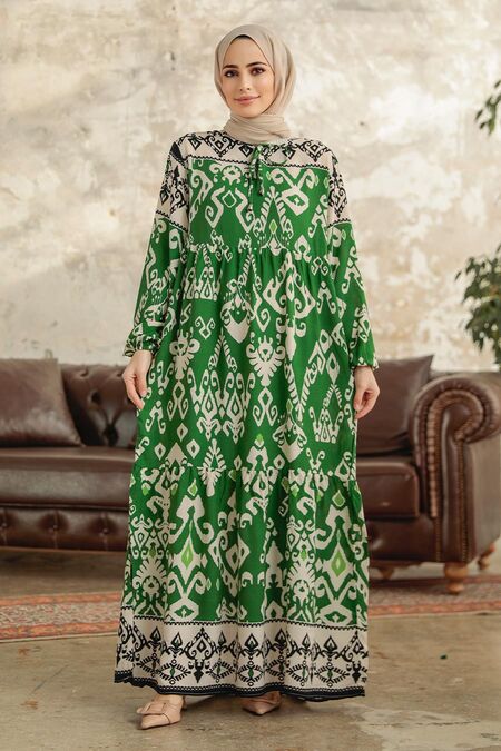  Green Long Muslim Dress 17510Y - NEVA STYLE