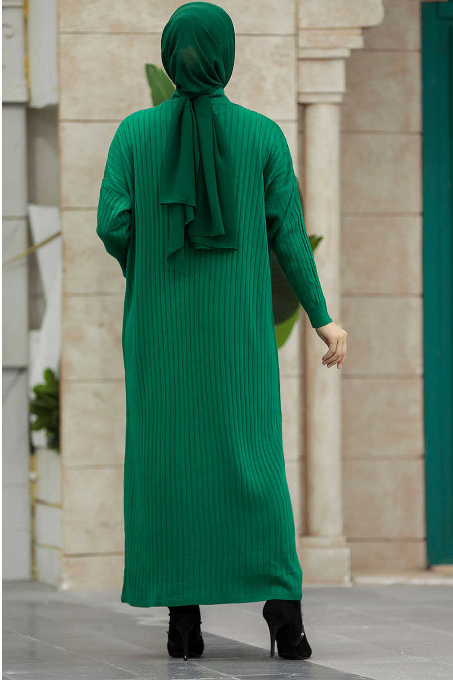Neva Style - Green Long Muslim Knitwear Dress 33671Y