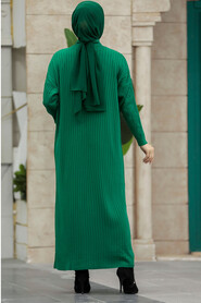 Neva Style - Green Long Muslim Knitwear Dress 33671Y - Thumbnail