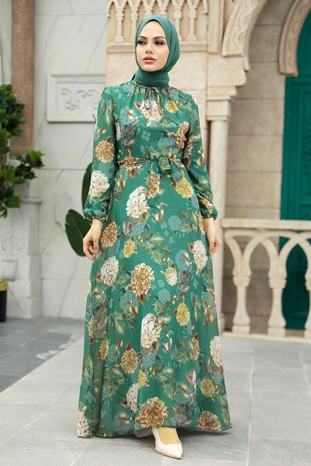  Green Long Sleeve Dress 279083Y - NEVA STYLE