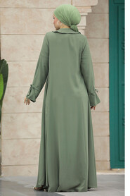  Green Long Sleeve Turkısh Abaya 20021Y - 4