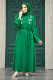  Green Long Sleeve Turkısh Abaya 8980Y - 1
