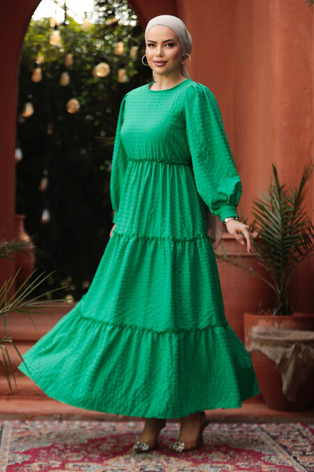  Green Modest Summer Dress 3033Y - NEVA STYLE