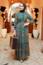  Green Muslim Dress 3356Y - 1