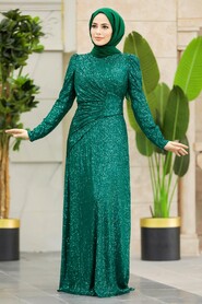 Green Muslim Long Sleeve Dress 39471Y - 1