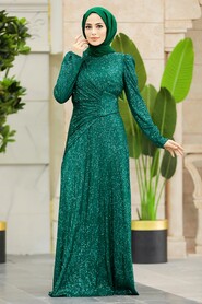  Green Muslim Long Sleeve Dress 39471Y - 2