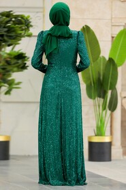  Green Muslim Long Sleeve Dress 39471Y - 3