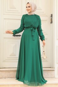 Green Turkish Hijab Evening Gown 3371Y - 1