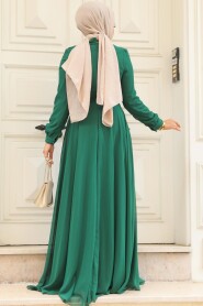 Green Turkish Hijab Evening Gown 3371Y - 3
