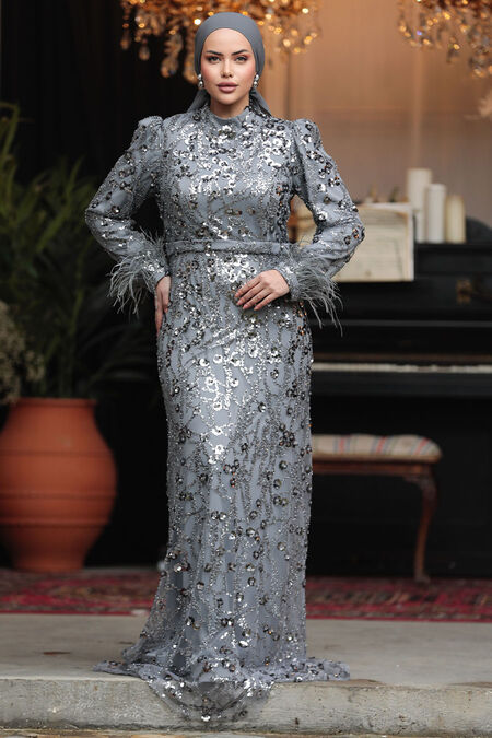  Grey Elegant Evening Gowns 23421GR - NEVA STYLE