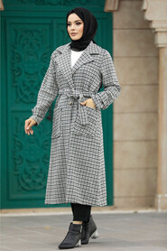 Neva Style - Grey High Quality Coat 5956GR - Thumbnail