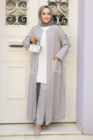  Grey Hijab For Women Kimono Triple Suit 80101GR - 2