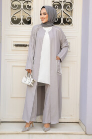  Grey Hijab For Women Kimono Triple Suit 80101GR - 3