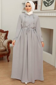  Grey Hijab Maxi Dress 13260GR - 1