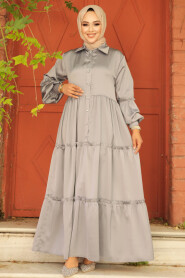  Grey Hijab Turkish Dress 5884GR - 1