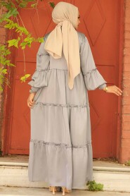  Grey Hijab Turkish Dress 5884GR - 4