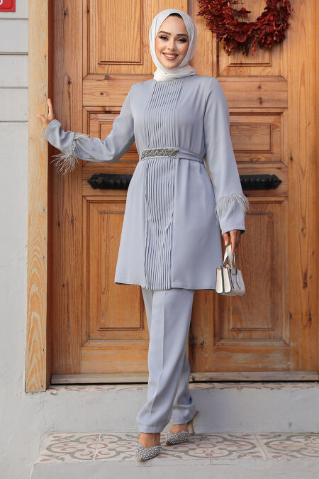  Grey Hijab Turkish Dual Suit 34071GR - NEVA STYLE