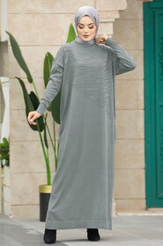  Grey Islamic Clothing Mercerized Dress 10157GR - NEVA STYLE