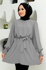  Grey Islamic Clothing Tunic 3795GR - NEVA STYLE