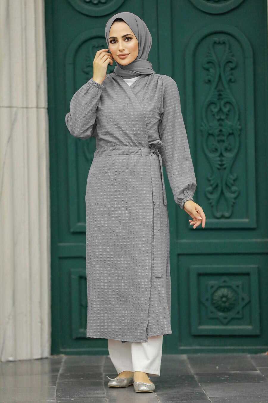 Neva Style - Grey Lila Hijab Kimono 457GR