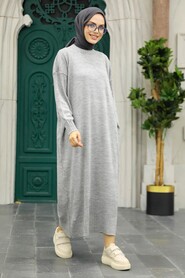  Grey Long Dress for Muslim Ladies Knitwear Dress 3409GR - 1