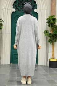  Grey Long Dress for Muslim Ladies Knitwear Dress 3409GR - 3