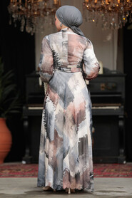  Grey Long Muslim Dress 33092GR - 4