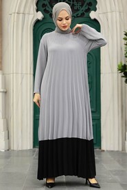  Grey Long Muslim Dress 76841GR - 2