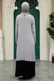  Grey Long Muslim Dress 76841GR - 3