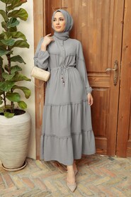  Grey Muslim Long Dress Style 63250GR - NEVA STYLE