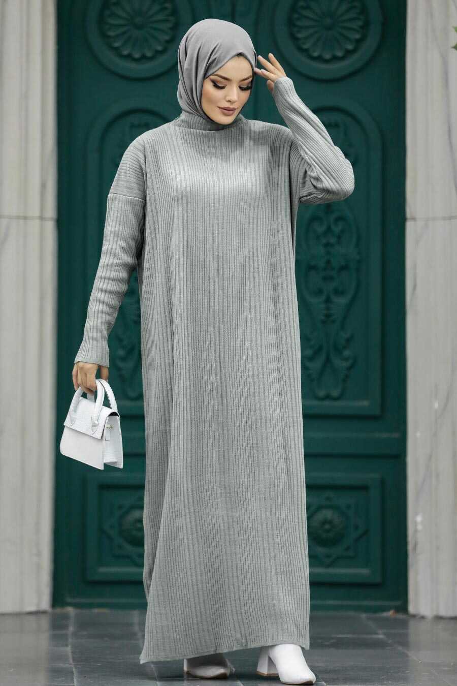 Neva Style - Grey Muslim Long Knitwear Dress Style 34150GR