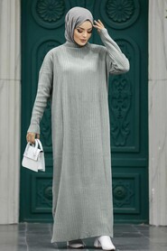  Grey Muslim Long Knitwear Dress Style 34150GR - NEVA STYLE