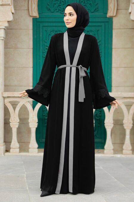  Grey Plus Size Abaya 55440GR - NEVA STYLE
