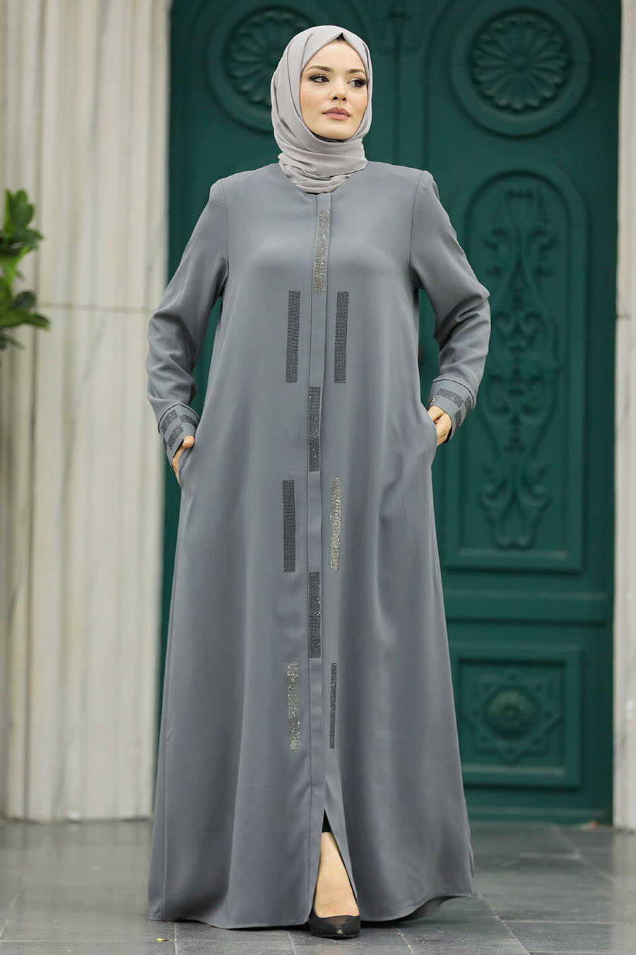 Neva Style - Grey Plus Size Turkish Abaya 616GR
