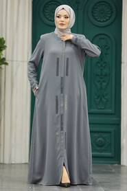 Neva Style - Grey Plus Size Turkish Abaya 616GR - Thumbnail