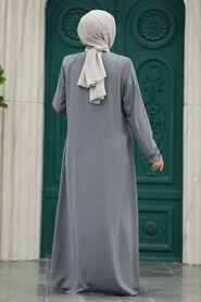Neva Style - Grey Plus Size Turkish Abaya 616GR - Thumbnail