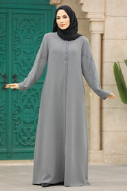 Grey Plus Size Turkish Abaya 625GR - 1