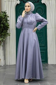  Grey Turkish Hijab Evening Dress 22301GR - 2