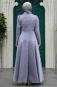  Grey Turkish Hijab Evening Dress 22301GR - 3
