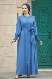  İndigo Blue Abaya For Women 20146IM - Thumbnail