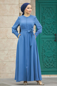  İndigo Blue Abaya For Women 20146IM - Thumbnail