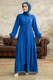 İndigo Blue High Quality Dress 5878IM - Thumbnail