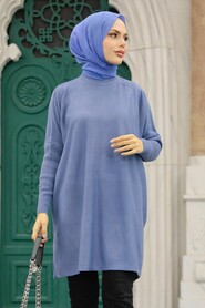 Neva Style - İndigo Blue High Quality Knitwear Tunic 3399IM - Thumbnail