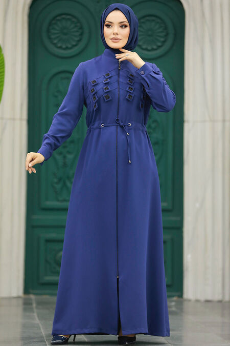  İndigo Blue High Quality Turkish Abaya 10037IM - NEVA STYLE