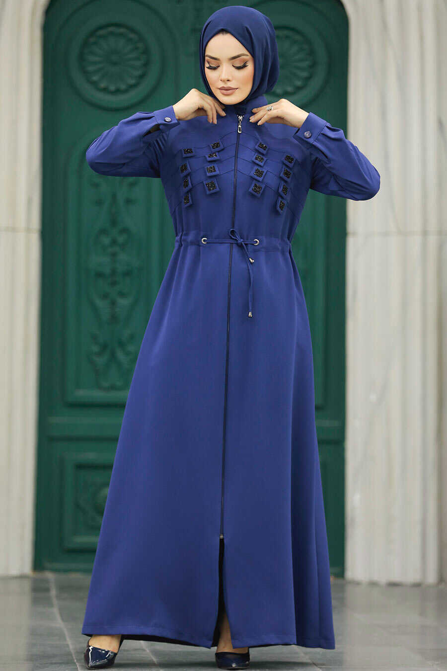 Neva Style - İndigo Blue High Quality Turkish Abaya 10037IM
