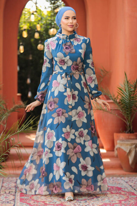  İndigo Blue Hijab Dress 279325IM - NEVA STYLE